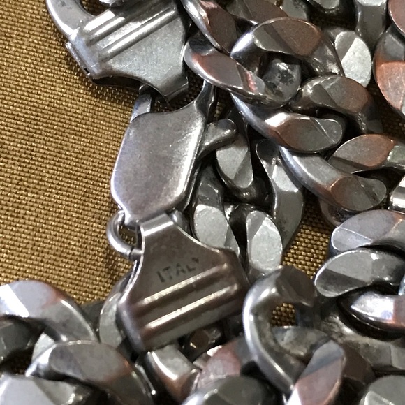 Silver Plated Copper Flat Curb Chain link Necklace 925 marked Italy - Picture 4 of 9